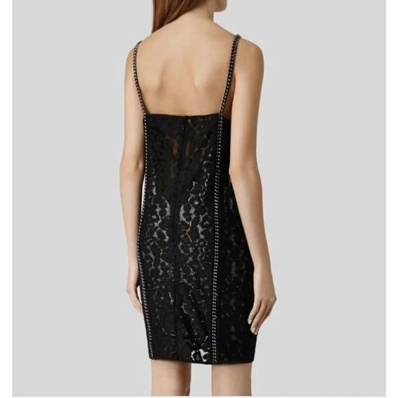 AllSaints Black Lace Chain Detail Cocktail Dress Size US 2 - Picture 3 of 9